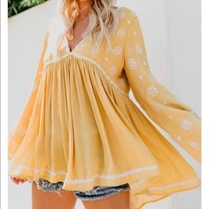 Vici Collection yellow babydoll boho embroidered M
